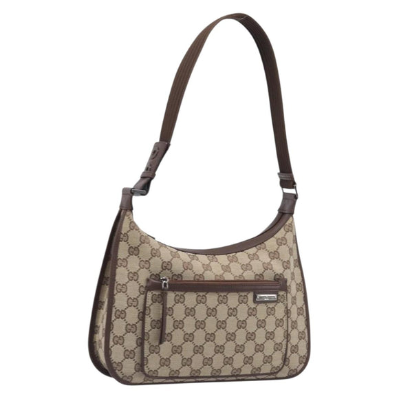 GUCCI GG Canvas Shoulder Bag Beige Silver 001 4198 Auth yk21057SAV