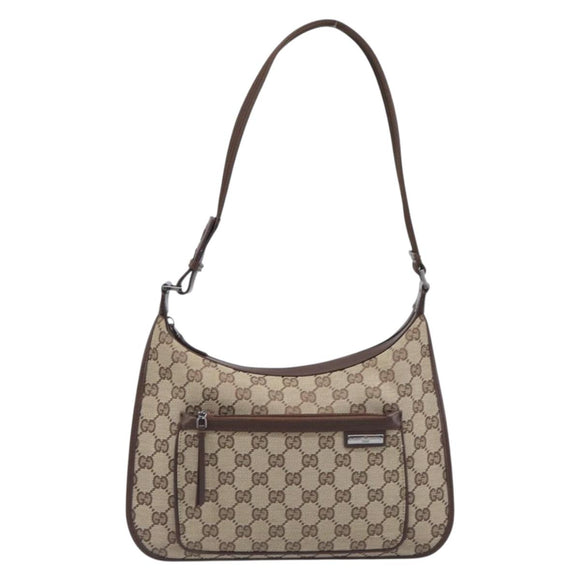 GUCCI GG Canvas Shoulder Bag Beige Silver 001 4198 Auth yk21057SAV