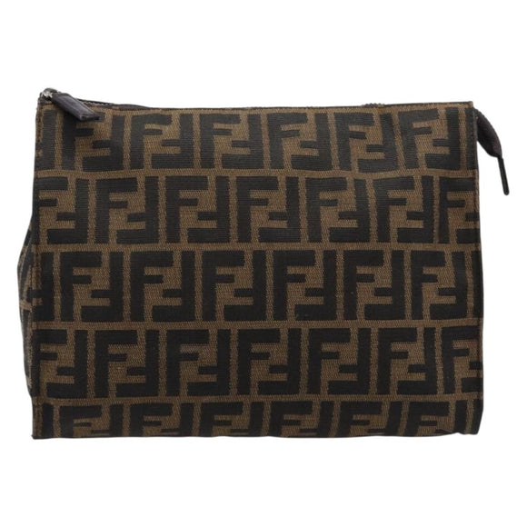 FENDI Zucca Canvas Clutch Bag Black Brown Auth yk21063A