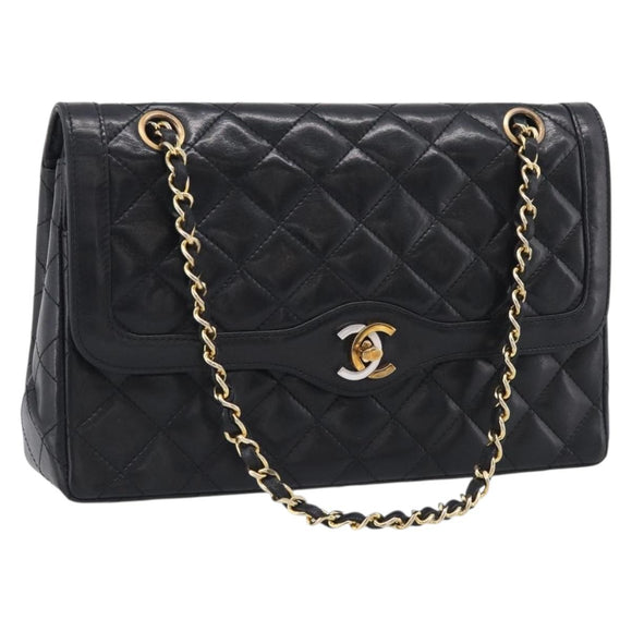 CHANEL Chain Matelasse Bag Leather Paris Limited Black Gold CC Auth yk21072SAV