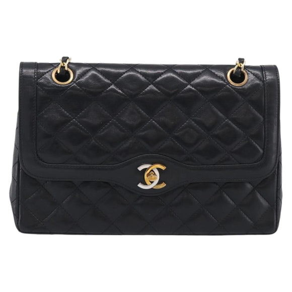 CHANEL Chain Matelasse Bag Leather Paris Limited Black Gold CC Auth yk21072SAV