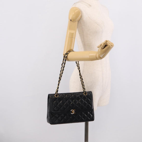 CHANEL Chain Matelasse Bag Leather Paris Limited Black Gold CC Auth yk21072SAV