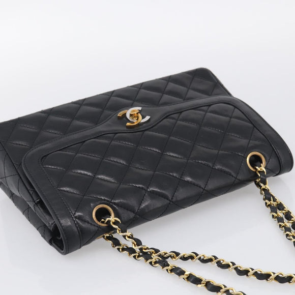 CHANEL Chain Matelasse Bag Leather Paris Limited Black Gold CC Auth yk21072SAV