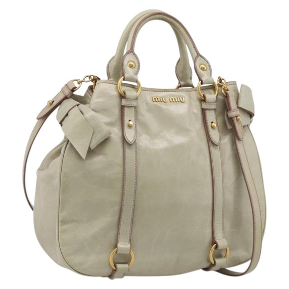 Miu Miu Hand Bag Leather 2way Cream Gold Auth yk21073A