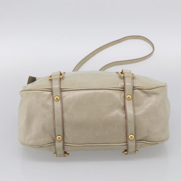 Miu Miu Hand Bag Leather 2way Cream Gold Auth yk21073A