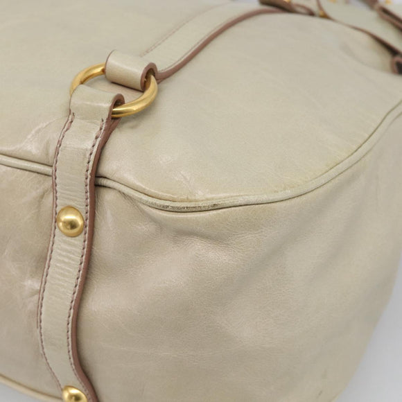 Miu Miu Hand Bag Leather 2way Cream Gold Auth yk21073A