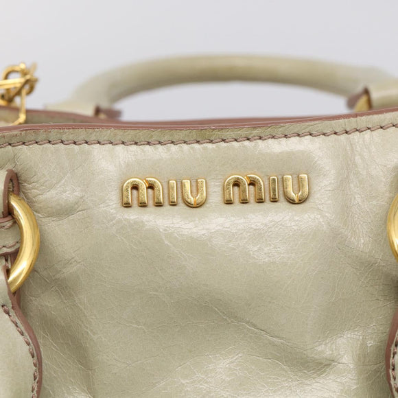 Miu Miu Hand Bag Leather 2way Cream Gold Auth yk21073A