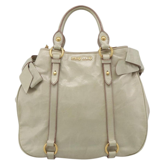 Miu Miu Hand Bag Leather 2way Cream Gold Auth yk21073A