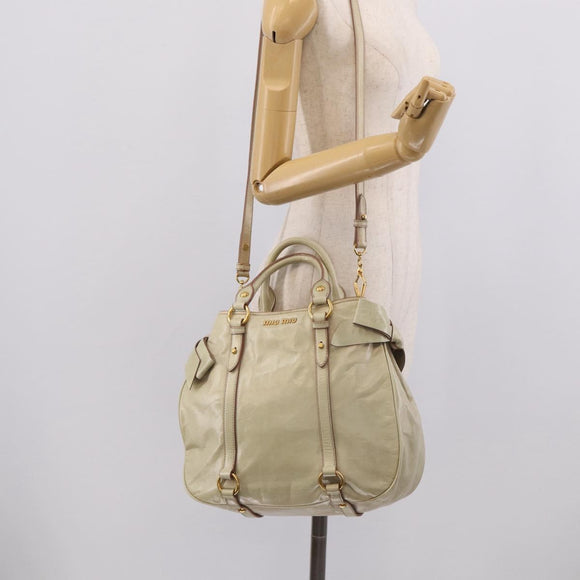Miu Miu Hand Bag Leather 2way Cream Gold Auth yk21073A