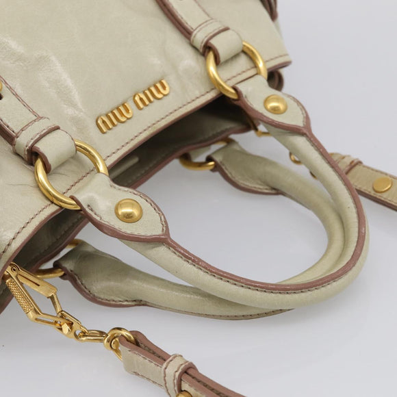 Miu Miu Hand Bag Leather 2way Cream Gold Auth yk21073A
