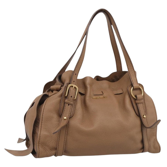 Miu Miu Shoulder Bag Leather Brown Gold Auth yk21076SAM