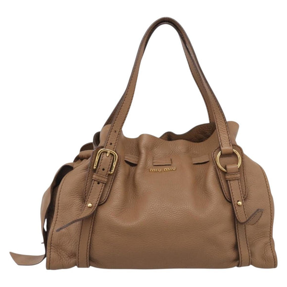 Miu Miu Shoulder Bag Leather Brown Gold Auth yk21076SAM