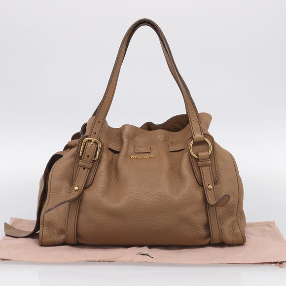 Miu Miu Shoulder Bag Leather Brown Gold Auth yk21076SAM