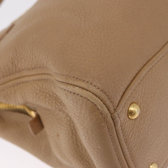 Miu Miu Madras Hand Bag Leather Beige Gold Auth yk21078