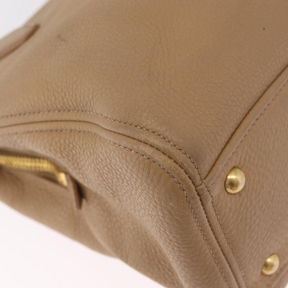 Miu Miu Madras Hand Bag Leather Beige Gold Auth yk21078
