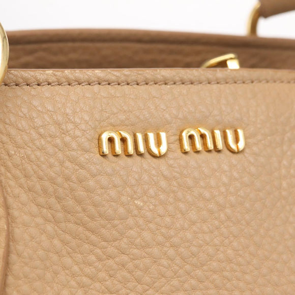 Miu Miu Madras Hand Bag Leather Beige Gold Auth yk21078
