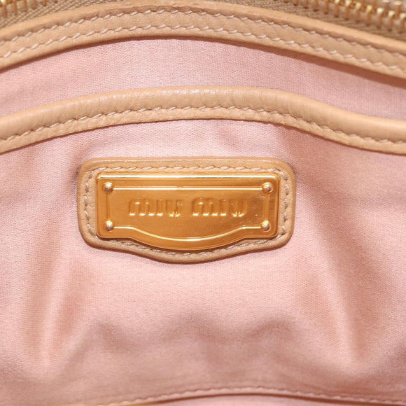 Miu Miu Madras Hand Bag Leather Beige Gold Auth yk21078