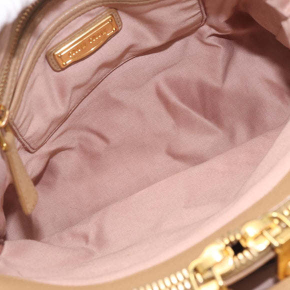 Miu Miu Madras Hand Bag Leather Beige Gold Auth yk21078