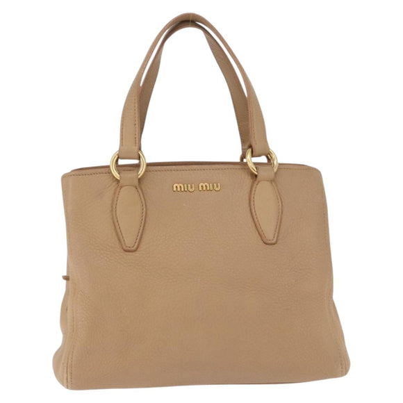 Miu Miu Madras Hand Bag Leather Beige Gold Auth yk21078