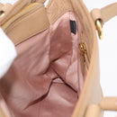 Miu Miu Madras Hand Bag Leather Beige Gold Auth yk21078-20