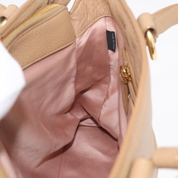 Miu Miu Madras Hand Bag Leather Beige Gold Auth yk21078