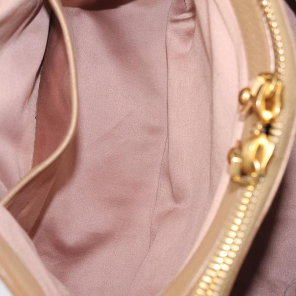 Miu Miu Madras Hand Bag Leather Beige Gold Auth yk21078