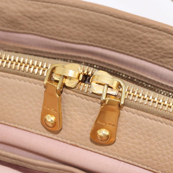 Miu Miu Madras Hand Bag Leather Beige Gold Auth yk21078