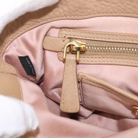 Miu Miu Madras Hand Bag Leather Beige Gold Auth yk21078