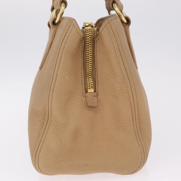 Miu Miu Madras Hand Bag Leather Beige Gold Auth yk21078