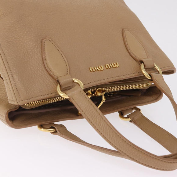 Miu Miu Madras Hand Bag Leather Beige Gold Auth yk21078