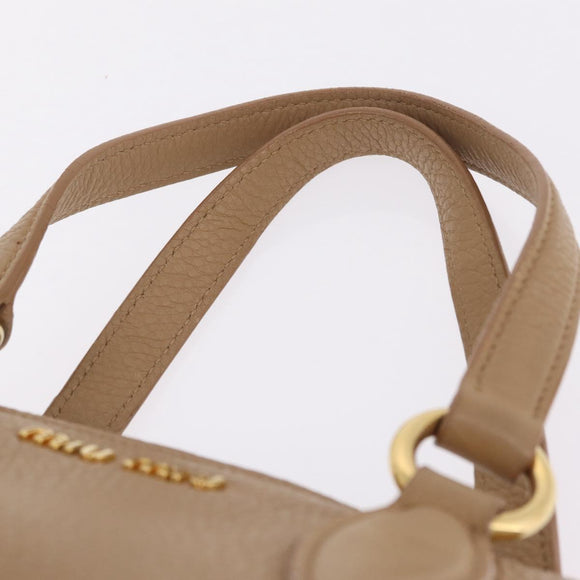 Miu Miu Madras Hand Bag Leather Beige Gold Auth yk21078