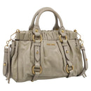 Miu Miu Hand Bag Leather 2way Beige Gold Auth yk21079SAM-1