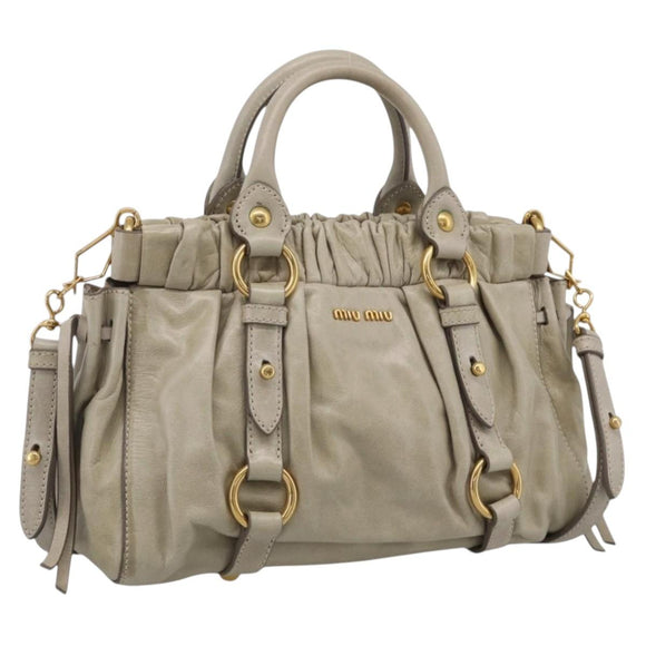 Miu Miu Hand Bag Leather 2way Beige Gold Auth yk21079SAM