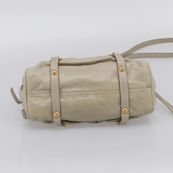 Miu Miu Hand Bag Leather 2way Beige Gold Auth yk21079SAM