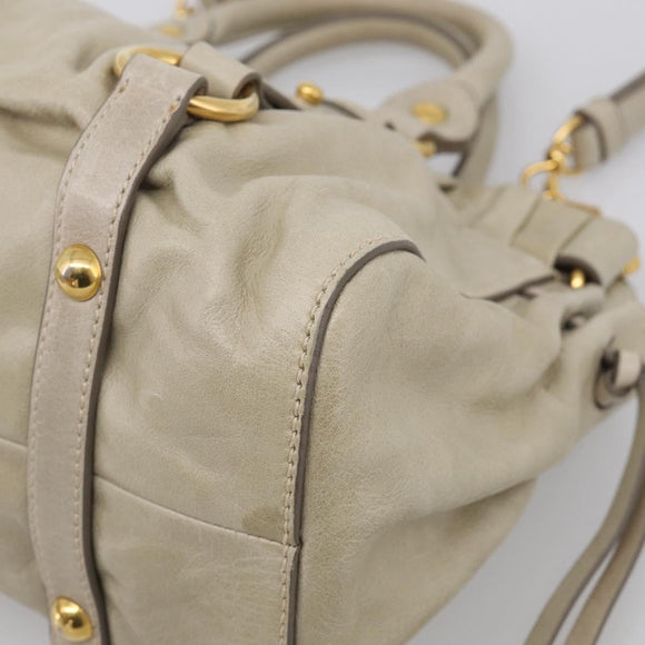 Miu Miu Hand Bag Leather 2way Beige Gold Auth yk21079SAM