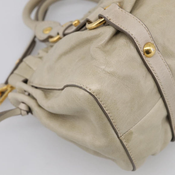 Miu Miu Hand Bag Leather 2way Beige Gold Auth yk21079SAM