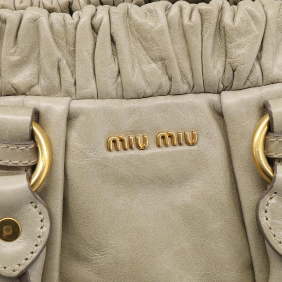 Miu Miu Hand Bag Leather 2way Beige Gold Auth yk21079SAM