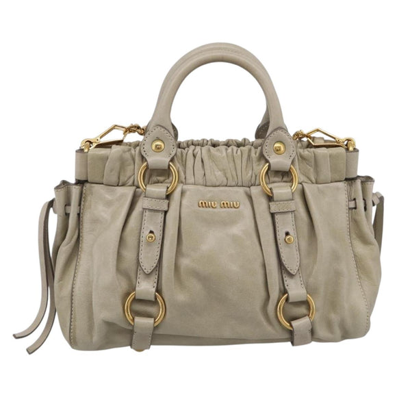 Miu Miu Hand Bag Leather 2way Beige Gold Auth yk21079SAM