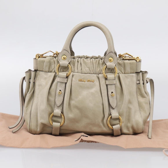 Miu Miu Hand Bag Leather 2way Beige Gold Auth yk21079SAM