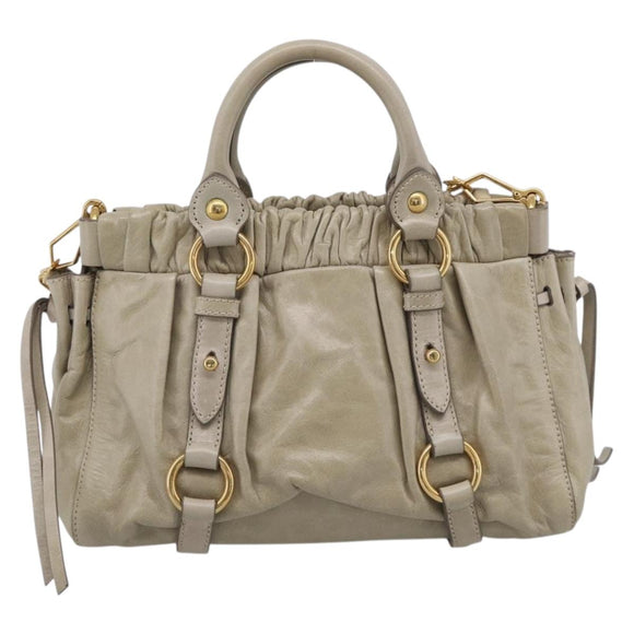 Miu Miu Hand Bag Leather 2way Beige Gold Auth yk21079SAM