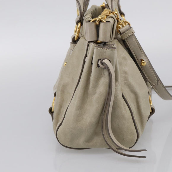 Miu Miu Hand Bag Leather 2way Beige Gold Auth yk21079SAM