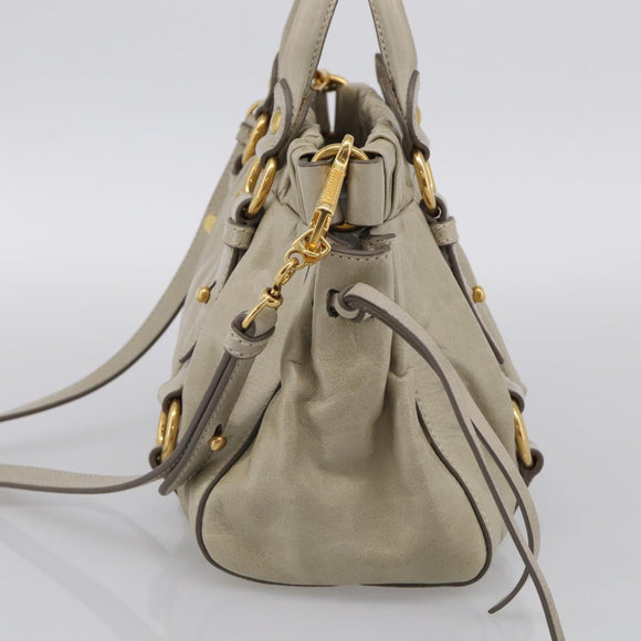 Miu Miu Hand Bag Leather 2way Beige Gold Auth yk21079SAM