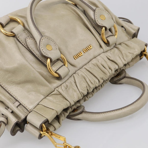 Miu Miu Hand Bag Leather 2way Beige Gold Auth yk21079SAM