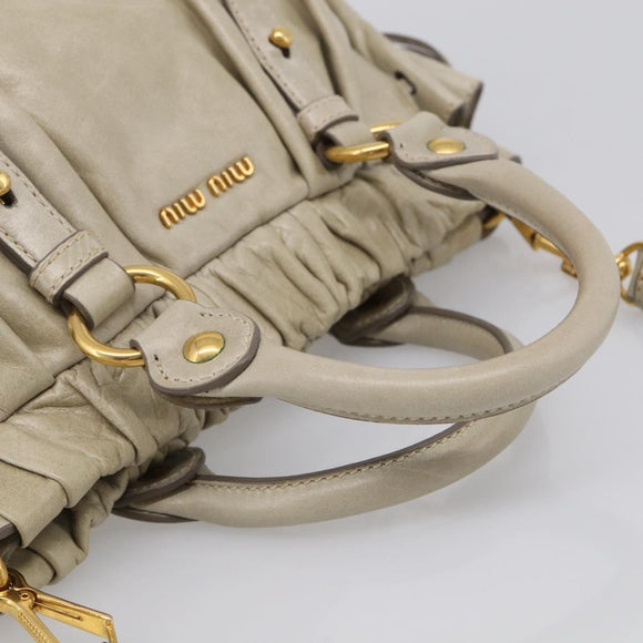 Miu Miu Hand Bag Leather 2way Beige Gold Auth yk21079SAM