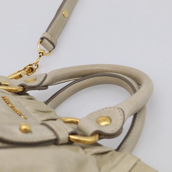 Miu Miu Hand Bag Leather 2way Beige Gold Auth yk21079SAM