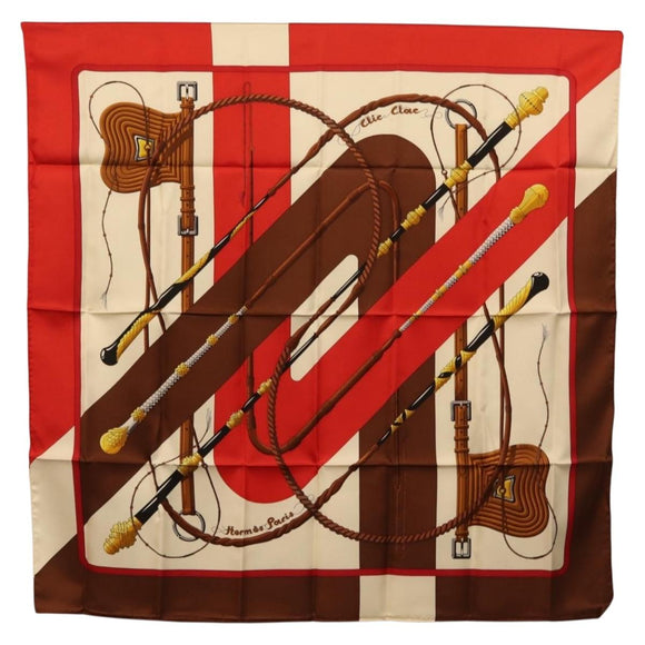 HERMES Carre 90 Scarf "Clic Clac" Silk Red Auth yk21080M