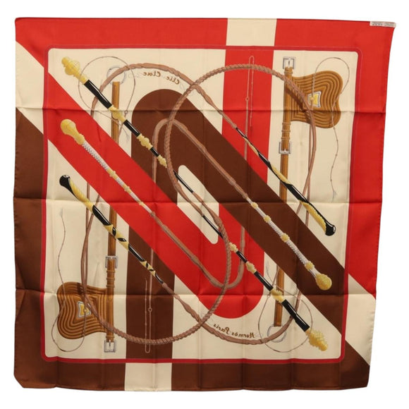 HERMES Carre 90 Scarf "Clic Clac" Silk Red Auth yk21080M