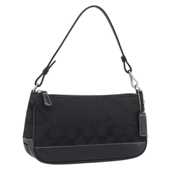 Coach Signature Accessory Pouch Canvas Black Silver Auth yk21082A
