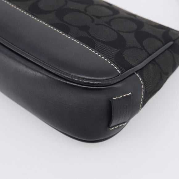 Coach Signature Accessory Pouch Canvas Black Silver Auth yk21082A