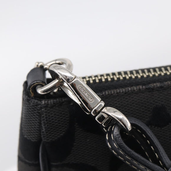 Coach Signature Accessory Pouch Canvas Black Silver Auth yk21082A